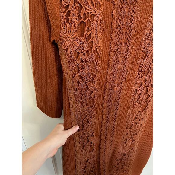 Free People Burnt Orange Open Back Floral Lace Mini Dress Women's SP 3/4 Sleeve - Picture 4 of 13